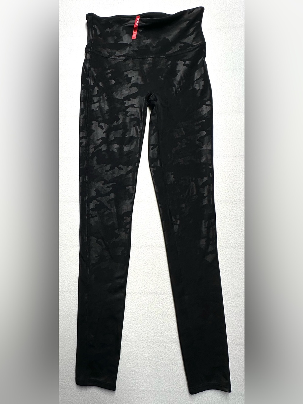 SPANX Faux Leather Camo Leggings Small Black High Rise Shaping 20185R